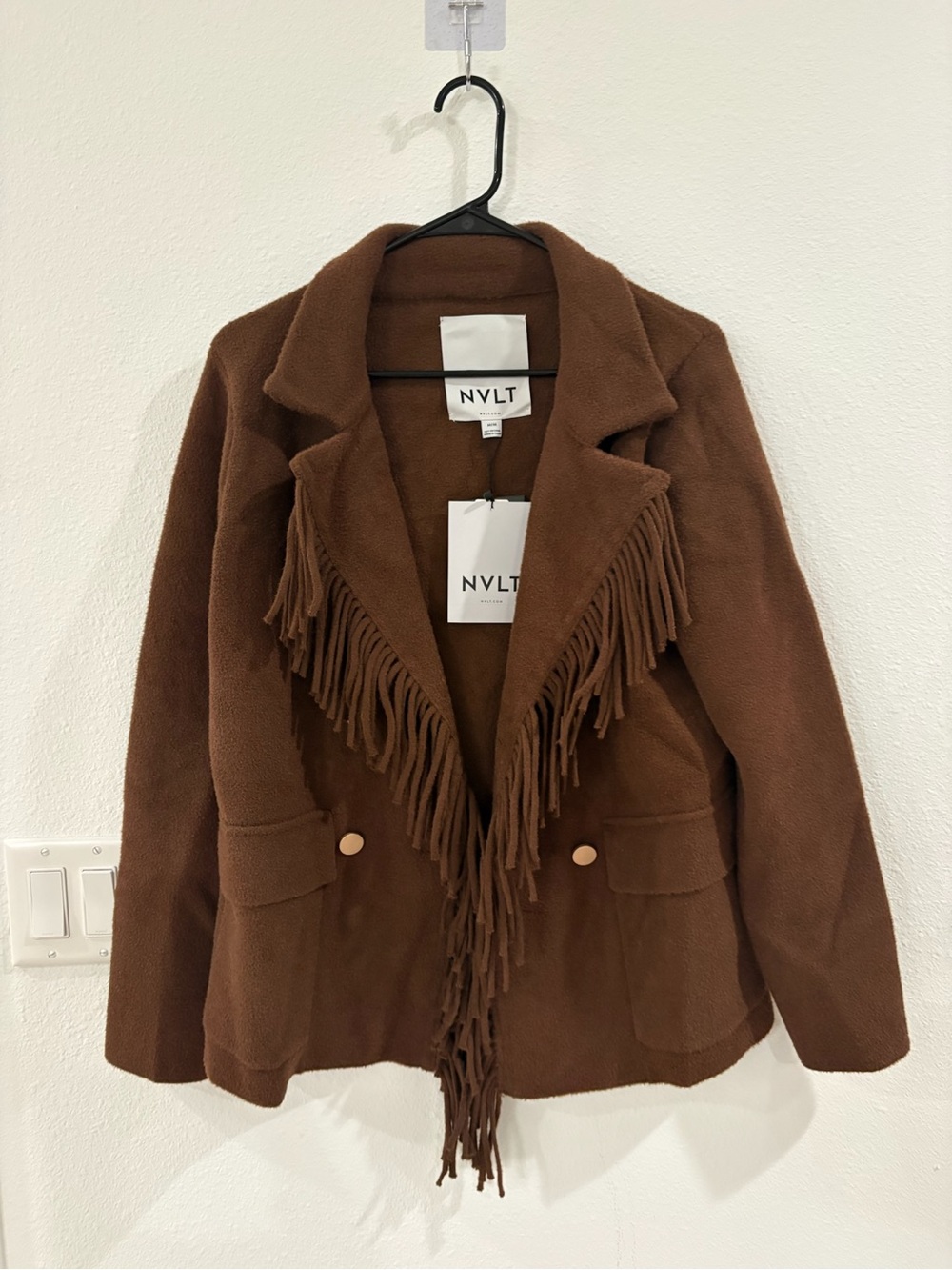 NVLT NWT Brown Fringe Wool-Blend Cape Jacket